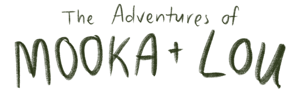 Logo for 'The Adventures of Mooka & Lou,' featuring stylized text with playful, adventurous font and colors that reflect the spirit of the children's book series.